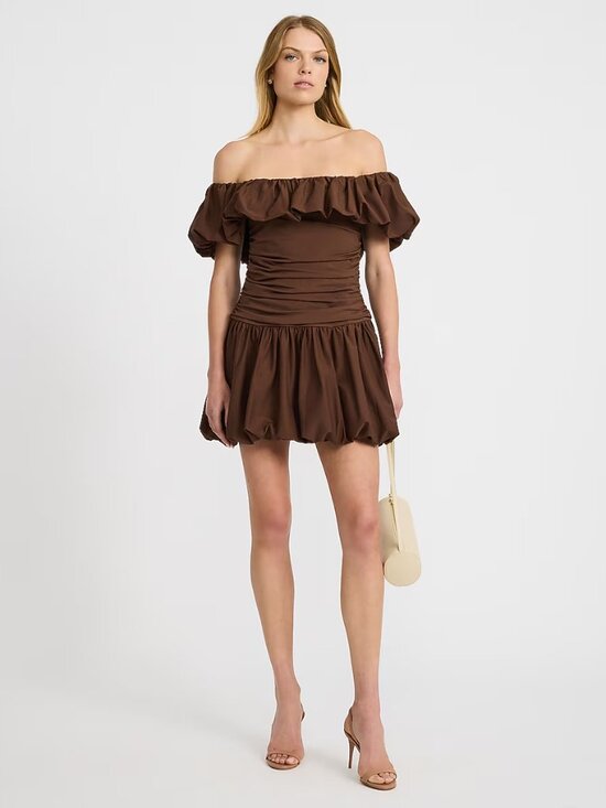Express Dresses & Skirts - 🤎 Express Drop Waist Bubble Hem Mini Dress Chestnut Brown XL